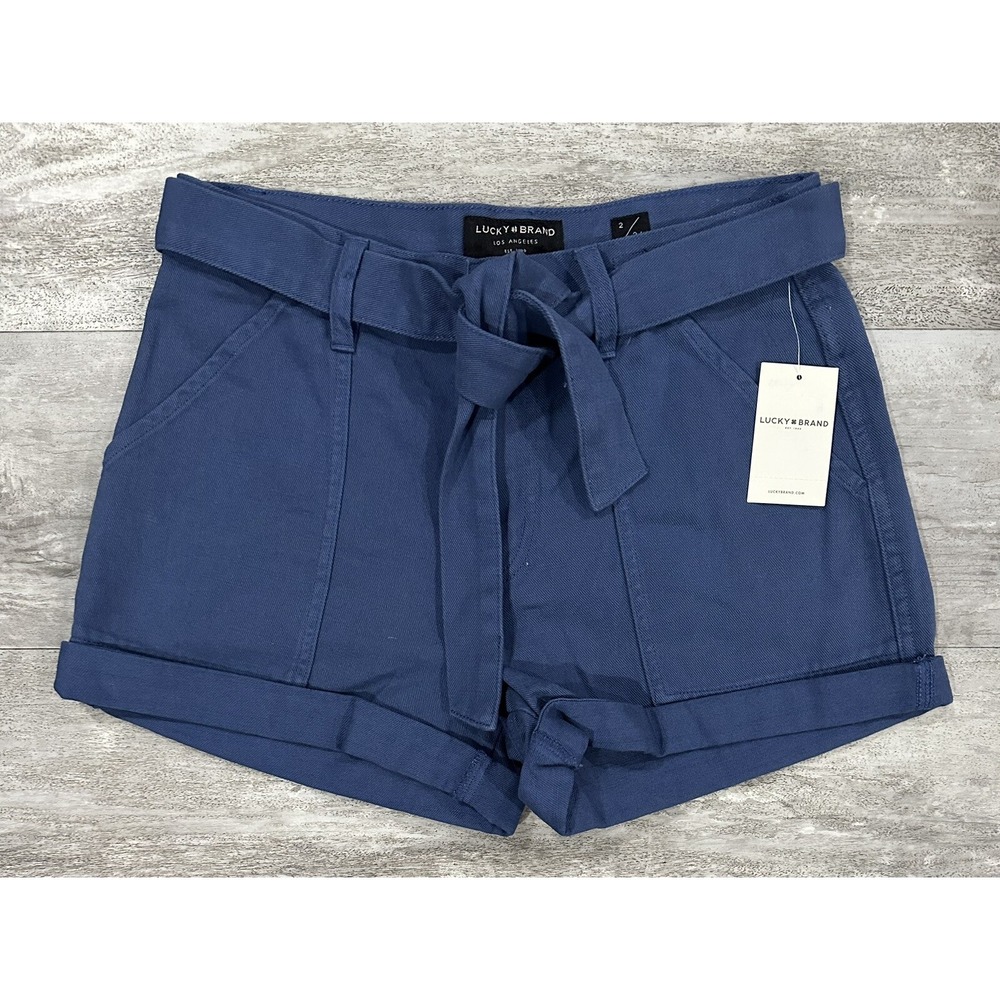 Lucky Brand Relaxed 100% Cotton Womens Belted Shorts Size 2/26 2" Inseam NEW